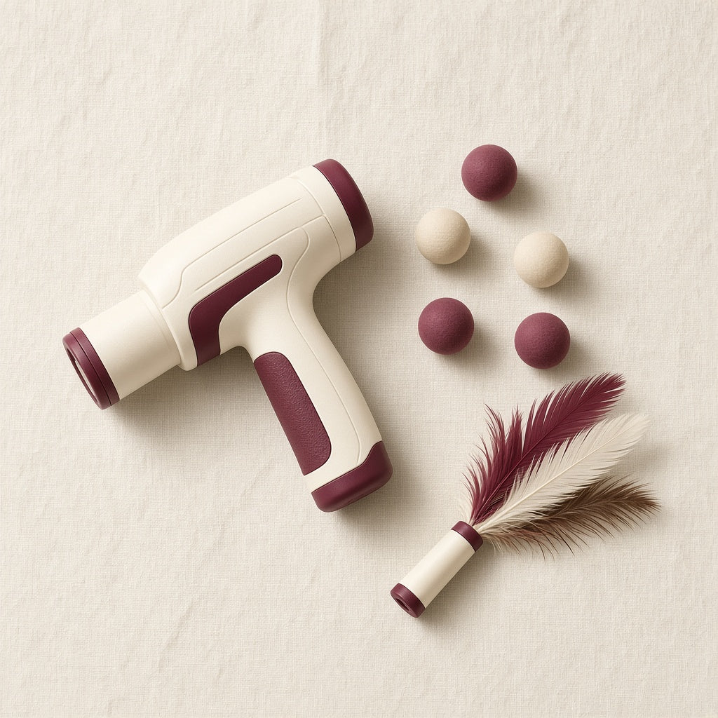 Cat Toy Blaster kit — blaster, foam balls, feather head